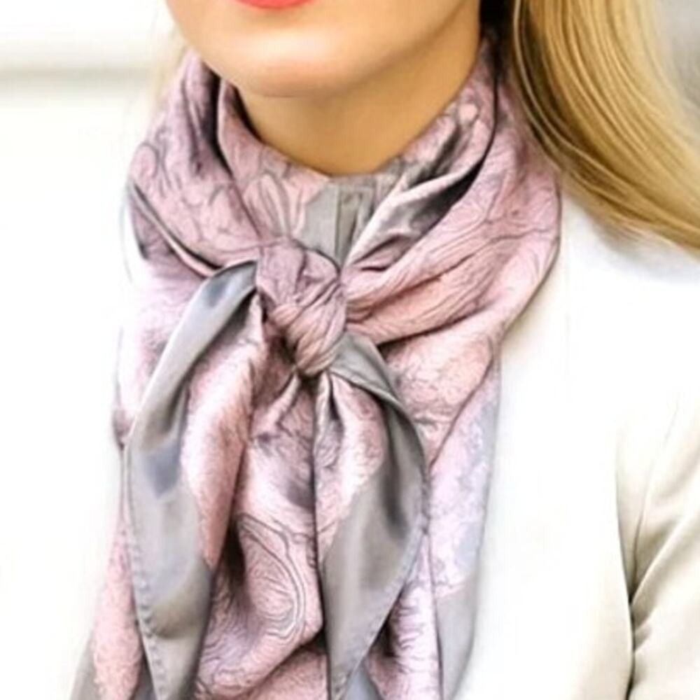 Paisley Pink Grey Western Wild Rag Scarf - Picture 2 of 4